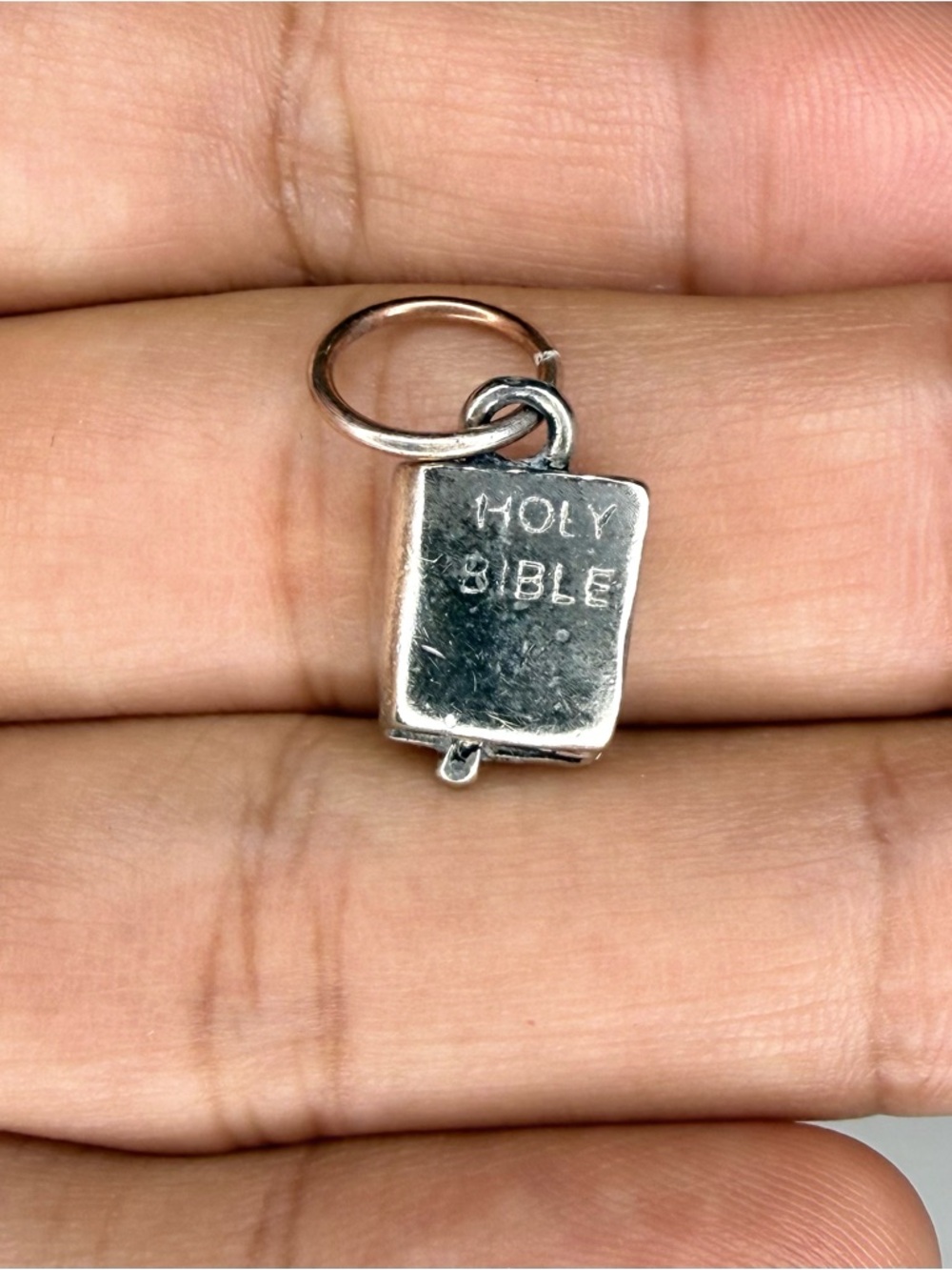 Miniature Holy Bible Silver Charm Keyring